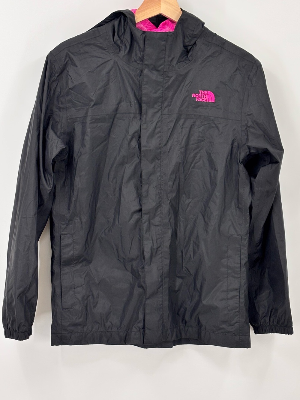 The North Face Hyvent Black hoodie Rain Jacket  girls XL EUC  windbreaker 16 18